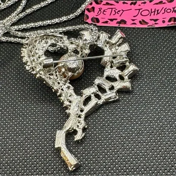 NECKLACE! Betsey Johnson Heart Mixed-Media Pendant/Brooch Combo BNWT - Picture 5 of 5